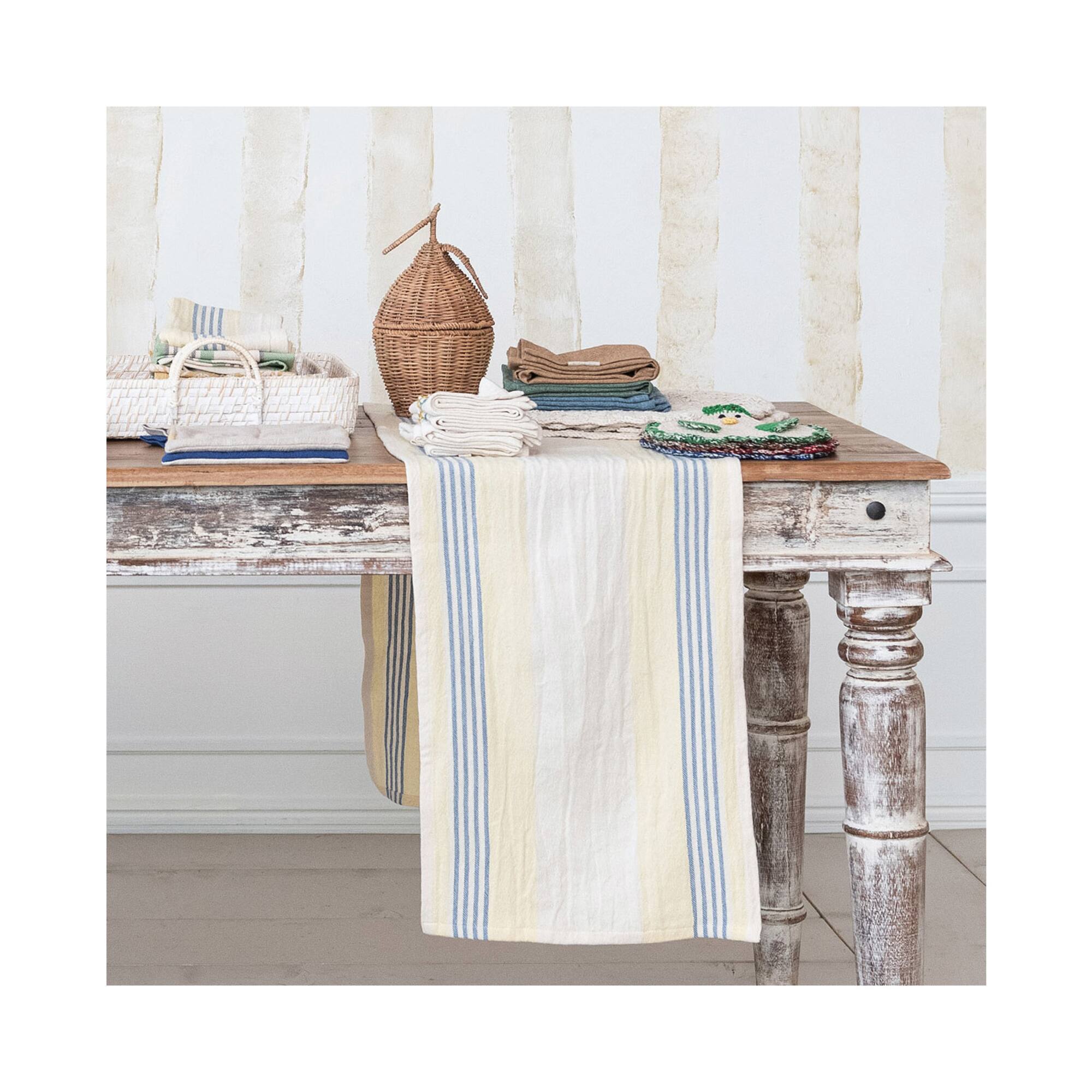 Hello Honey® 72" Blue & White Stripes Woven Cotton Table Runner